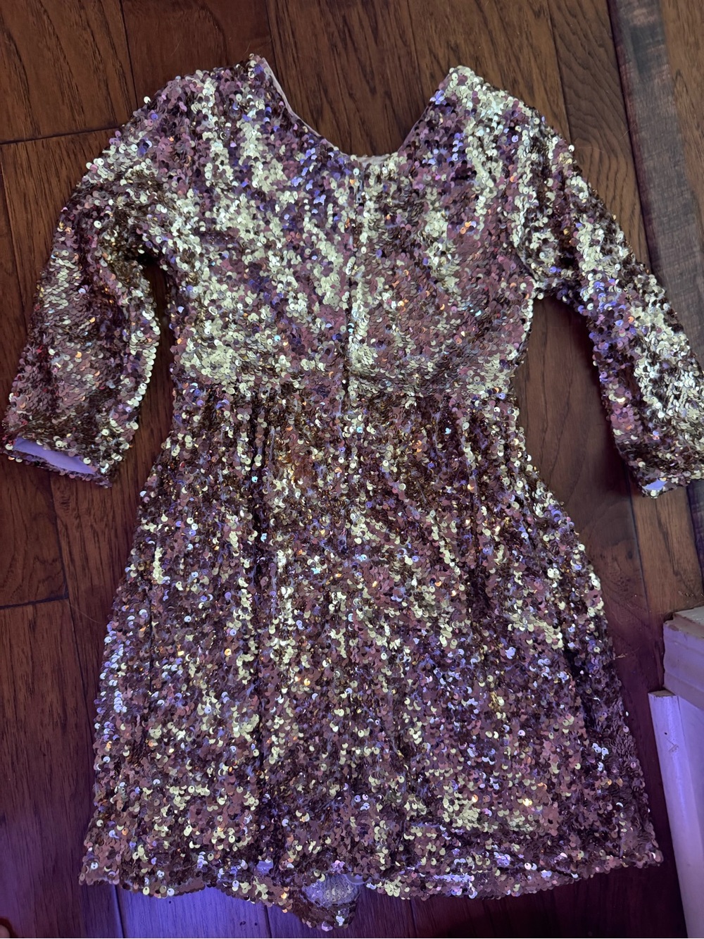 Girls' Gold Sequin Party Dress - Long Sleeve